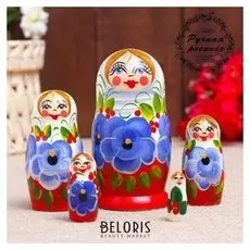 Матрёшка «Фиалка», белый платок, 5 кукольная, 10 см