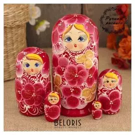 Матрёшка «Голубоглазка», бордовый платок, 5 кукольная, 15 см