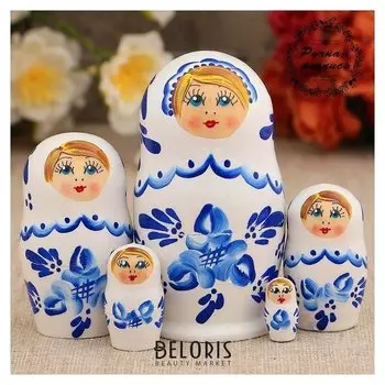 Матрёшка «Гжель», белое платье, 5 кукольная, 10 см