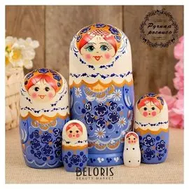 Матрёшка «Гжель», белый платок, 5 кукольная, 17 см