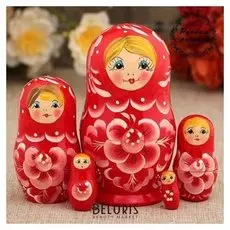 Матрёшка «Гжель», красное платье, 5 кукольная, 10 см