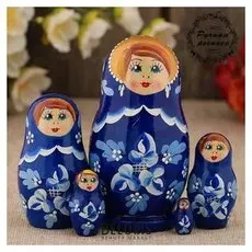 Матрёшка «Гжель», синее платье, 5 кукольная, 10 см