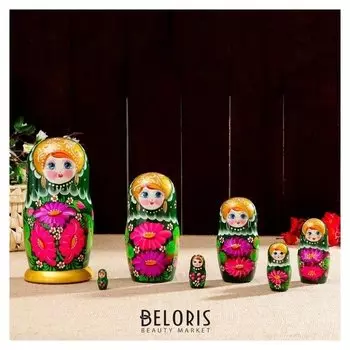 Матрёшка «Хризантема», тёмно-зелёное платье, 7 кукольная, 22 см