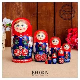 Матрёшка «Птица на фартуке», красный платок, 8 кукольная, 19 см