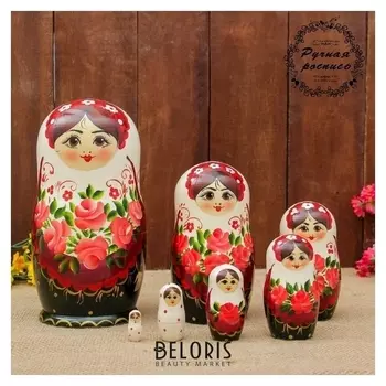 Матрёшка «Розы», белый платок, 7 кукольная, 20 см