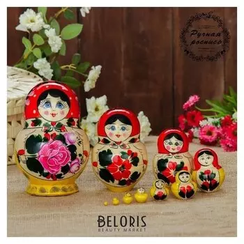 Матрёшка «Семёновская», красный платок, 10 кукольная, 16 см