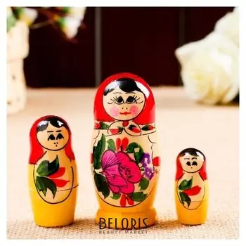 Матрёшка «Семёновская», красный платок, 4 кукольная, 9 см