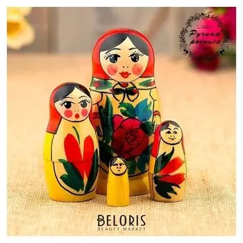 Матрёшка «Семёновская», красный платок, 4 кукольная, 9 см
