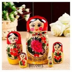 Матрёшка «Семёновская», красный платок, 5 кукольная, 14 см