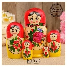 Матрёшка «Семёновская», красный платок, 5 кукольная, 18 см