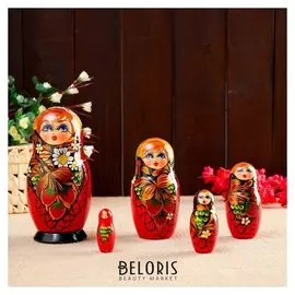 Матрёшка «Ягодки с ромашками», красное платье, 5 кукольная, 17 см, люкс