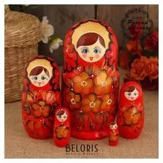 Матрёшка «Зина», красный платок, 5 кукольная, 17 см