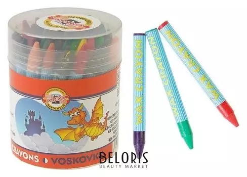 Мелки восковые 48 цветов 7.8 мм, Koh-i-noor 8236/48, круглые, в пластиковом пенале, L=80 мм