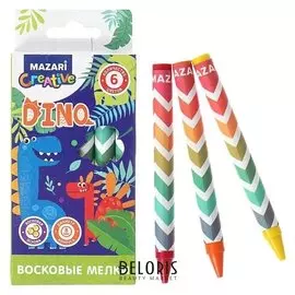 Мелки восковые 6 цветов Dino, круглые, длина = 89 мм, D корпуса = 8 мм, в картонной коробке