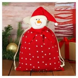 Мешок для подарков «Снеговик», на завязках, со звёздами, 35×25 см