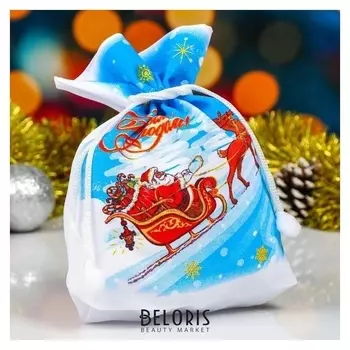 Мешок новогодний "Дед мороз на санях", с затяжкой, габардин