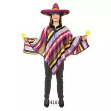 Мексиканское пончо, цветные широкие диагональные полоски