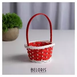 Миниатюра кукольная - корзинка, цвет красный с белым