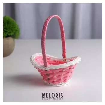Миниатюра кукольная - корзинка, цвет нежно-розовый с белым