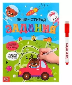 Многоразовая книжка с маркером «Пиши-стирай. задания», 12 стр.