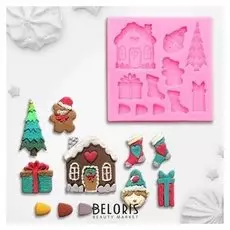 Молд силиконовый 8,3×8,3 см "Новогодние элементы"