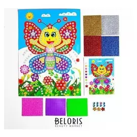 Мозаика стикерная "Веселая бабочка" блестки, стразы