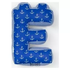 Мягкая буква подушка "Е" 35х25 см, синий, 100% хлопок, холлофайбер