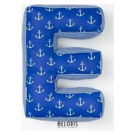 Мягкая буква подушка "Е" 35х25 см, синий, 100% хлопок, холлофайбер