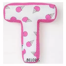 Мягкая буква подушка "Т" 35х29 см, розовый, 100% хлопок, холлофайбер