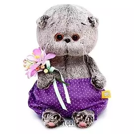Мягкая игрушка Басик BABY в сиреневых трусах и с букетом 20 см