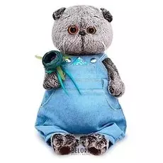 Мягкая игрушка Басик в голубом комбинезоне с розочкой 22 см