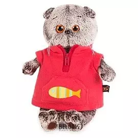 Мягкая игрушка Басик в красном флисовом жилете 19 см