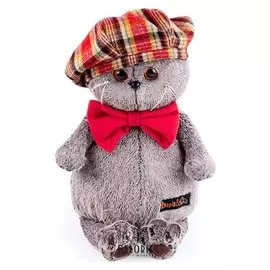 Мягкая игрушка Басик в красном клетчатом берете с бантом 22 см