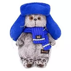 Мягкая игрушка Басик в меховой шапке 19 см