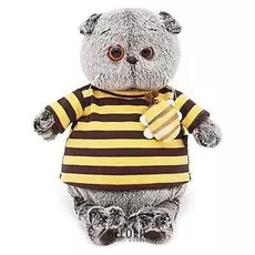 Мягкая игрушка Басик в полосатой футболке с пчелой, 22 см