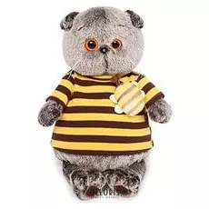 Мягкая игрушка Басик в полосатой футболке с пчелой, 25 см