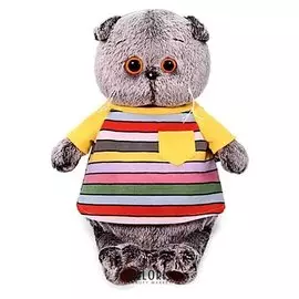 Мягкая игрушка Басик в полосатой футболке с карманом 30 см