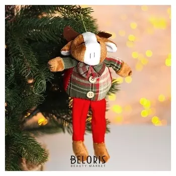 Мягкая игрушка «Бычок», рубашка в клетку