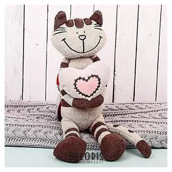 Мягкая игрушка Кот Полосатик с сердцем 33 см