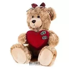 Мягкая игрушка Мишка Моника с сердцем и бантиком на голове 20 см