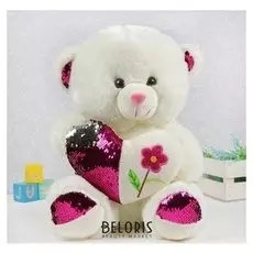 Мягкая игрушка Мишка с сердцем 40 см пайетки