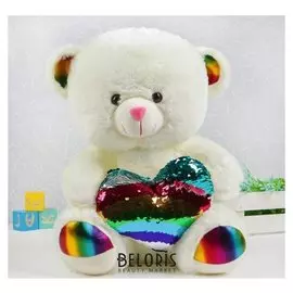 Мягкая игрушка Мишка с сердцем 40 см пайетки радуга