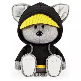 Мягкая игрушка Волчонок Вока в черной толстовке с капюшоном 15 см