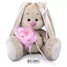 Мягкая игрушка Зайка Ми c розовым цветком, 15 см