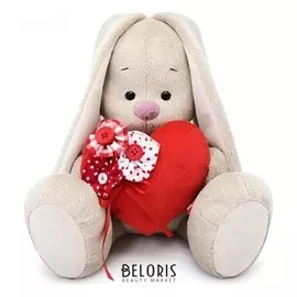 Мягкая игрушка Зайка Ми с красным сердечком, 18 см