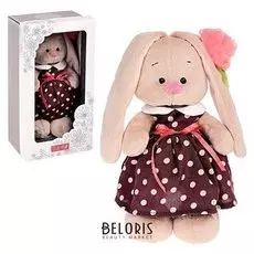 Мягкая игрушка «Зайка Ми» в кофейном платье и цветком на ушке