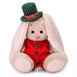 Мягкая игрушка Зайка Ми в красном меховом комбинезоне, 15 см
