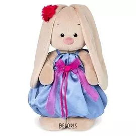 Мягкая игрушка Зайка Ми в синем платье с розовым бантиком