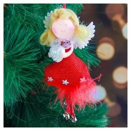 Мягкая подвеска "Ангел - девочка с белыми сердцем" 11 см красный