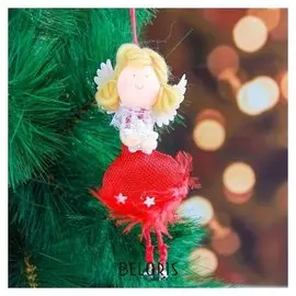 Мягкая подвеска "Ангел - девочка с белыми звёздочками" 11 см красный